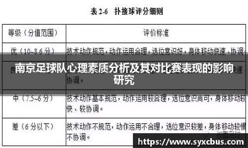 南京足球队心理素质分析及其对比赛表现的影响研究